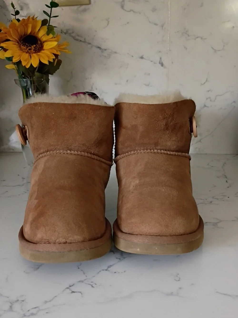 UGG Chestnut Suede Shearling Button Mini Boots
